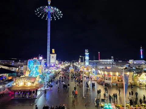 MUNICH, GERMANY - OCTOBER 5: View of the Oktoberfest in Munich, Germany at night Stock Photos