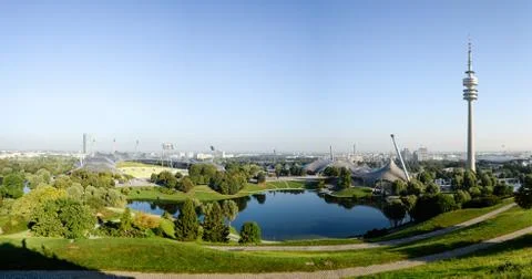 MUNICH, GERMANY - September 13, 2016: Panorama of Olympic park with TV-tower Stock Photos