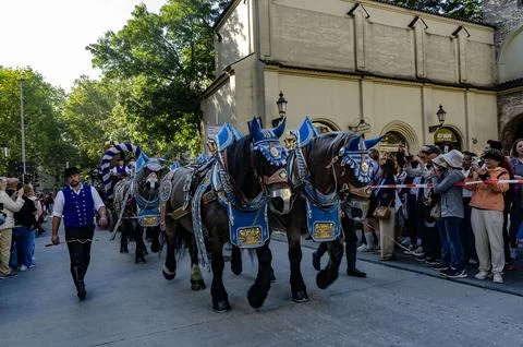 Munich, Germany - September 17: Typical Bavarian brass band at the procession Stock Photos
