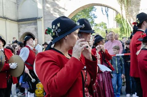 Munich, Germany - September 17: Typical Bavarian brass band at the procession Фото