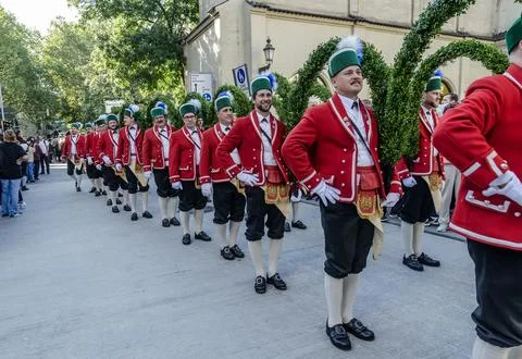 Munich, Germany - September 17: Typical Bavarian brass band at the procession Stock Photos