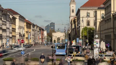 Munich, Germany timelapse 4K Odeonsplatz and Siegestor Stock-Footage 222924862