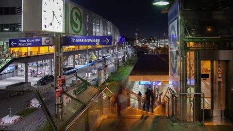 Munich Hackerbrucke Bridge Timelapse: Night Traffic &amp; Metro Station Stock Footage 240349551