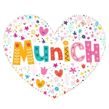 Munich heart shaped type lettering vector design Stock Illustration