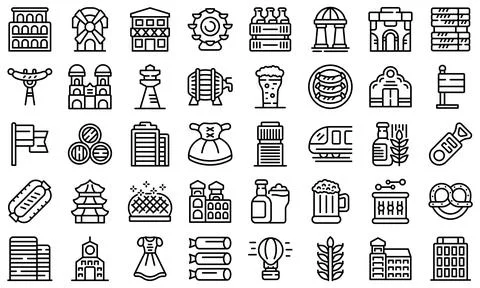 Munich icons set outline vector. City building Ilustración de archivo