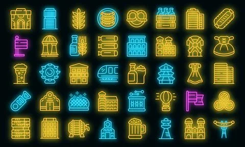 Munich icons set vector neon Ilustración de archivo