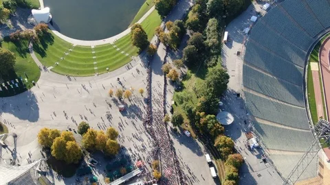 Munich marathon 2019 Drone flight over runners Stock Footage 124581401