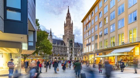 Munich marienplatz square time lapse hyperlapse 스톡 동영상 127318220