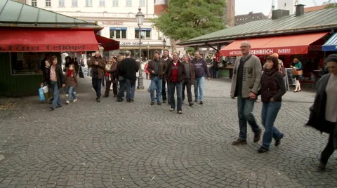Munich Market Small Crowd Stock Footage 43386359