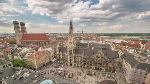 Munich (Mnchen) Germany time lapse 4K, city skyline timelapse at Marienplatz Stock Footage 205036546