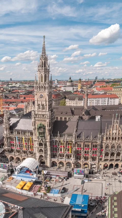Munich (Munchen) Germany time lapse high angle view city skyline at Marienplatz Stock Footage 281097412