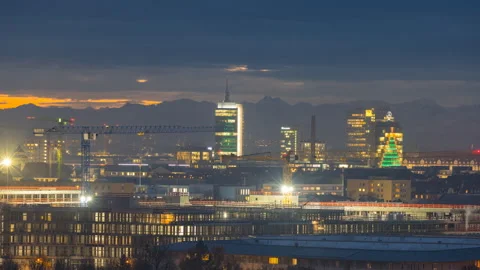 Munich at night skyscrapers Видео 145542630