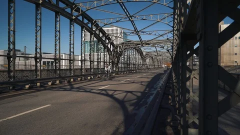 MUNICH - NOVEMBER 20: Locked down real time establishing shot of a road bridge 스톡 동영상 126009487