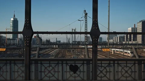 MUNICH - NOVEMBER 20: Locked down real time establishing shot of a railway taken Stock Footage 126009786