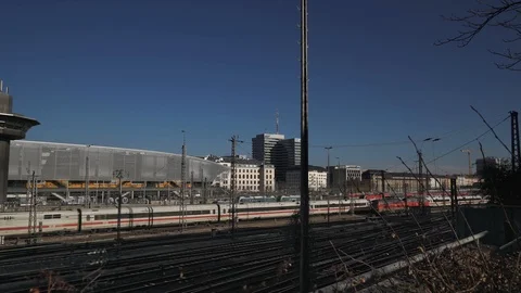 MUNICH - NOVEMBER 20: Right to left pan real time shot of the railway in Munich Stock Footage 126089638