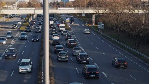 MUNICH - NOVEMBER 21: Locked down real time shot of a highway in Munich. Traffic 스톡 동영상 126064761