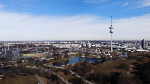 Munich Olympiapark Aerial Hyperlapse Stock Footage 125210486