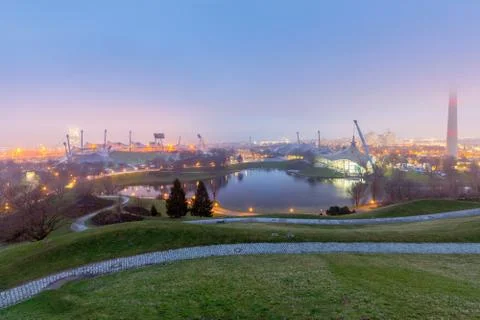 Munich. Olympic Park in the evening. Stock Photos