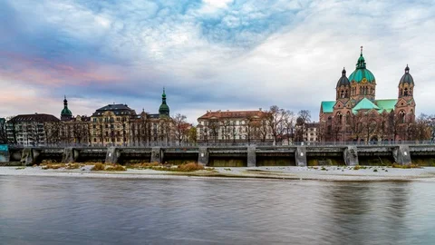 Munich panoramic view isar river at sunset 스톡 동영상 102195870