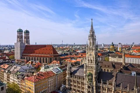 Munich panoramic view old town architecture, Bavaria, Germany. Frauenkirche Stock Photos