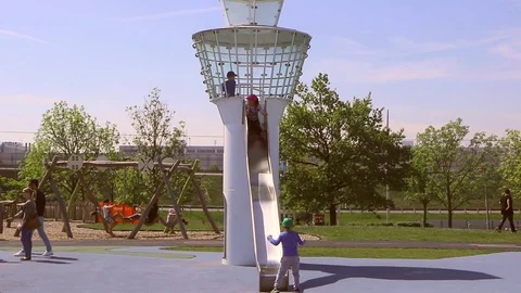 MUNICH, playground with  a mini control tower Stock Footage 109202757