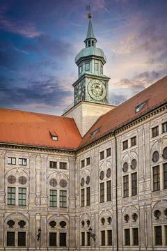Munich Residence Clock Tower Stock Photos