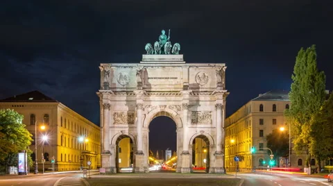 Munich. Siegestor at night Stock Footage 67848335