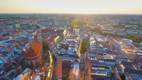 Munich Skyline aerial view of Church city centre Stock Footage