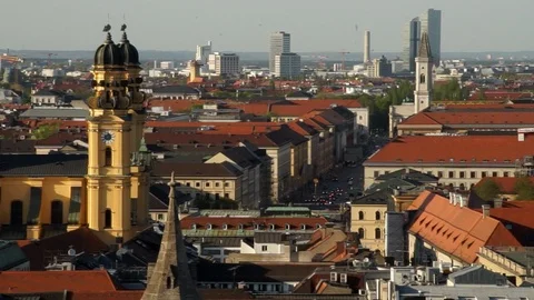 Munich skyline arial of Ludwigstrasse Stock Footage 89134302