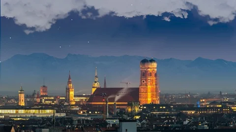 Munich skyline from day to night 스톡 동영상 103400696