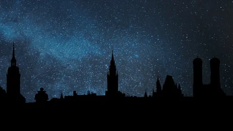 Munich Skyline: Medieval Gothic Architecture by Night with Stars, Germany Stock Footage 106995505