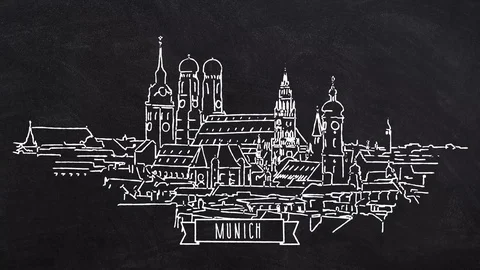 Munich Skyline self drawing lines Stock Footage 75778452
