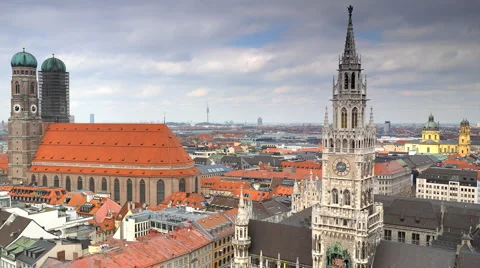 Munich Skyline Timelapse Aerial View Cityscape Mary's Square Marienplatz Germany Stock Footage