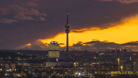 Munich skyline view night sunset Видео 164333529