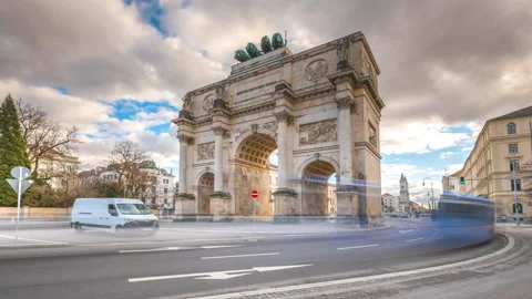 Munich street siegestor hyperlapse Stock Footage 149079770