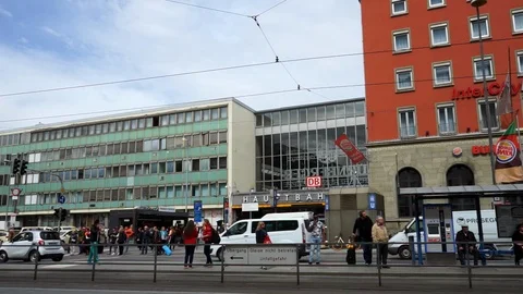 Munich streets, outside of the central station, Hauptbahnhof Stock Footage 88490158