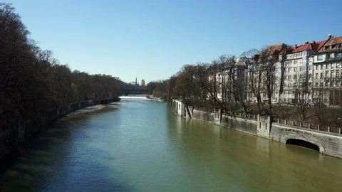Munich streets scene on the Maximilian bridge going over the river Isar Stock Footage 88285249
