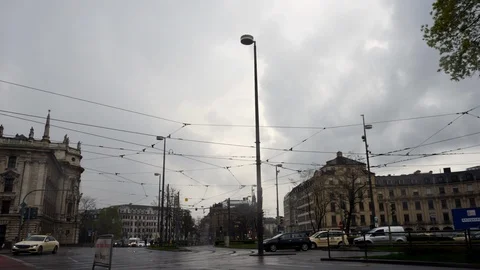 Munich streets scene, Time-lapse of Karlsplatz Stachuns during rain Stock Footage 88551362