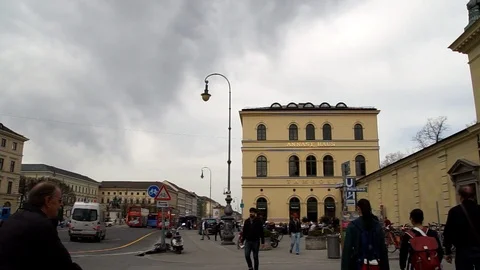 Munich streets, a sidewalk cafe at Odeonsplatz Stock Footage 88488165