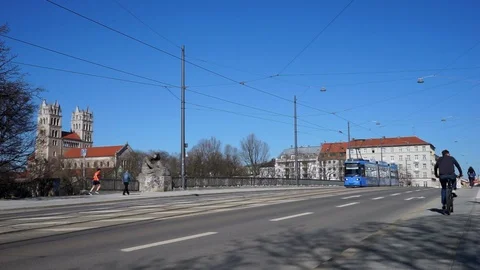 Munich streets, view of the Reichenbachbridge Stock Footage 88246452