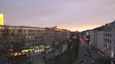 Munich Sunset Cityscape Mountain Alps in BG Video stock 33862257