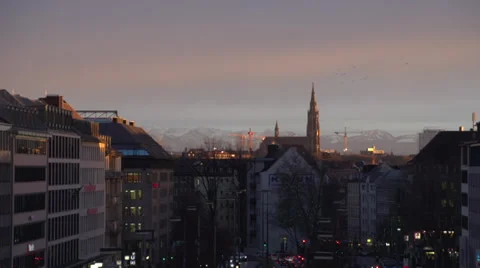 Munich Sunset Mountain Alps in BG Video stock 33863037