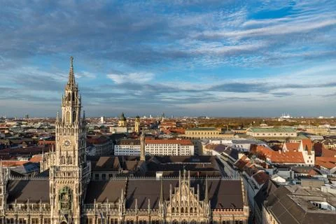 Munich town hall on sunset Stock Photos