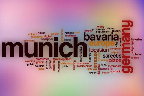 Munich word cloud with abstract background Ilustración de archivo