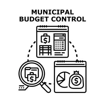 Municipal budget control process analyzing financial document data Stock Illustration