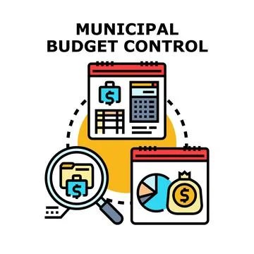 Municipal budget control process analyzing financial document data Stock Illustration
