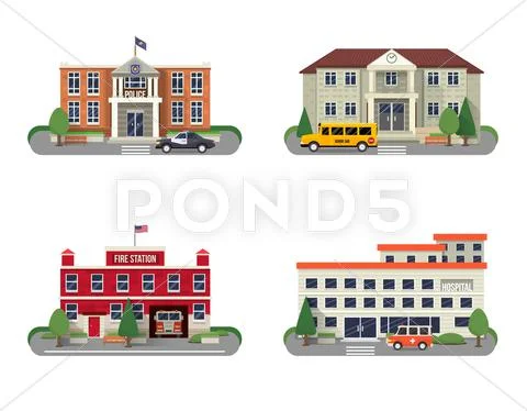 Municipal buildings set Stock Illustration
