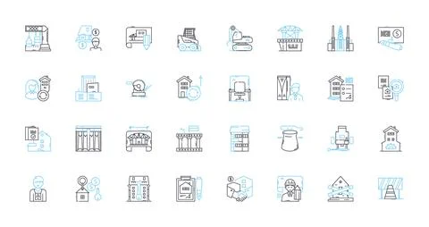 Municipal construction linear icons set. Infrastructure, Development Illustrazione stock