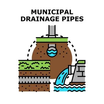 Municipal drainage pipes infrastructure engineering water management Stock Illustration