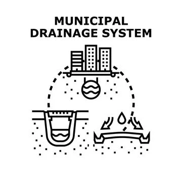 Municipal drainage system engineering and water management concept Stock Illustration